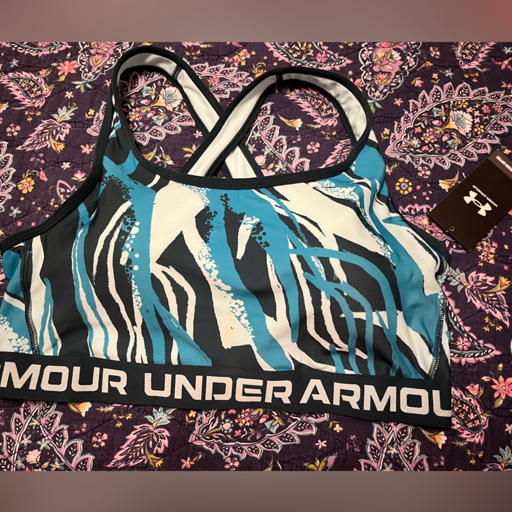 Under Armour Teal Gray Black Sports Bra Medium Support NEW NWT